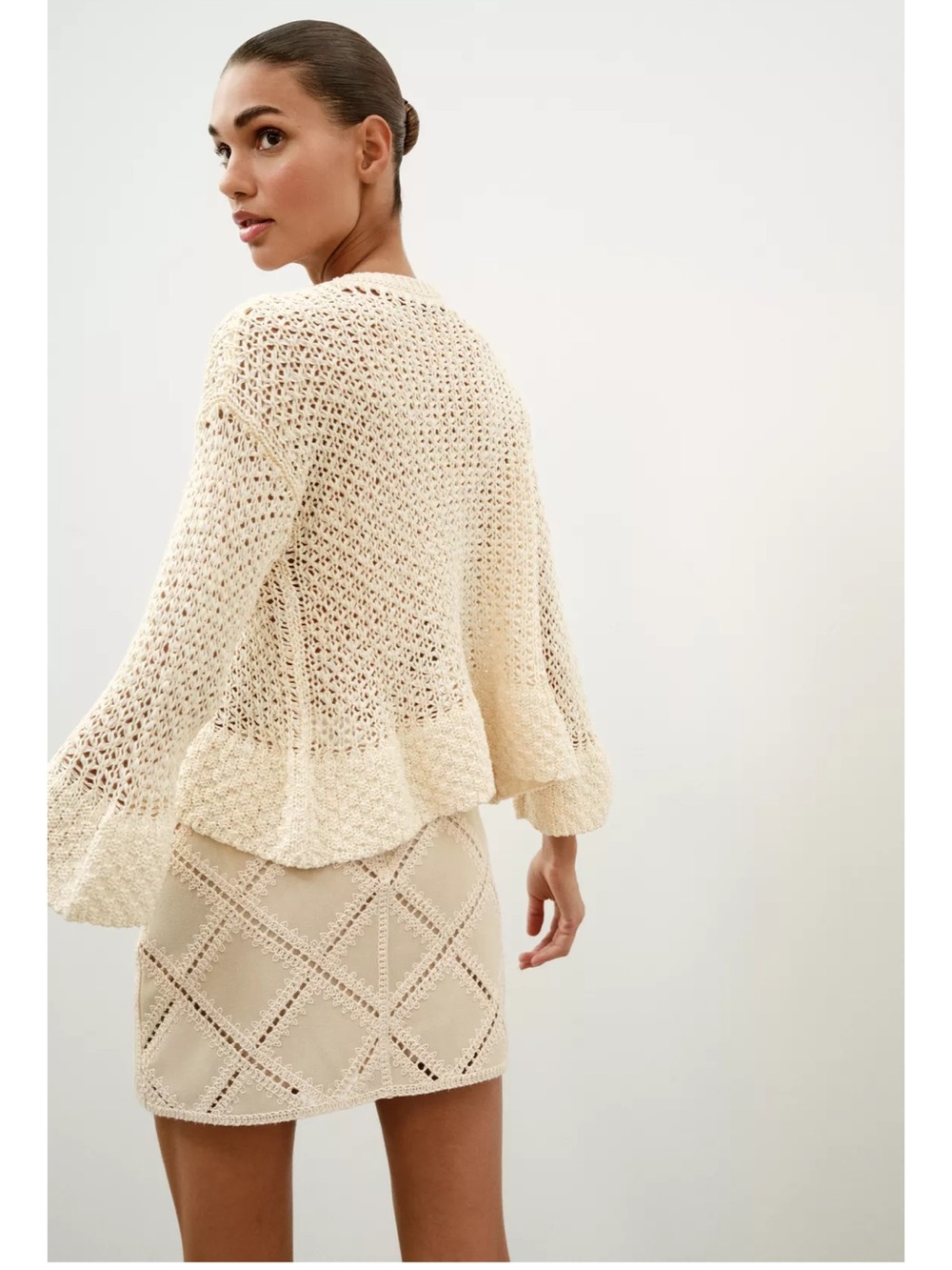 Zara Cream Crochet Diamond-Panel Mini Skirt - Picture 4 of 13